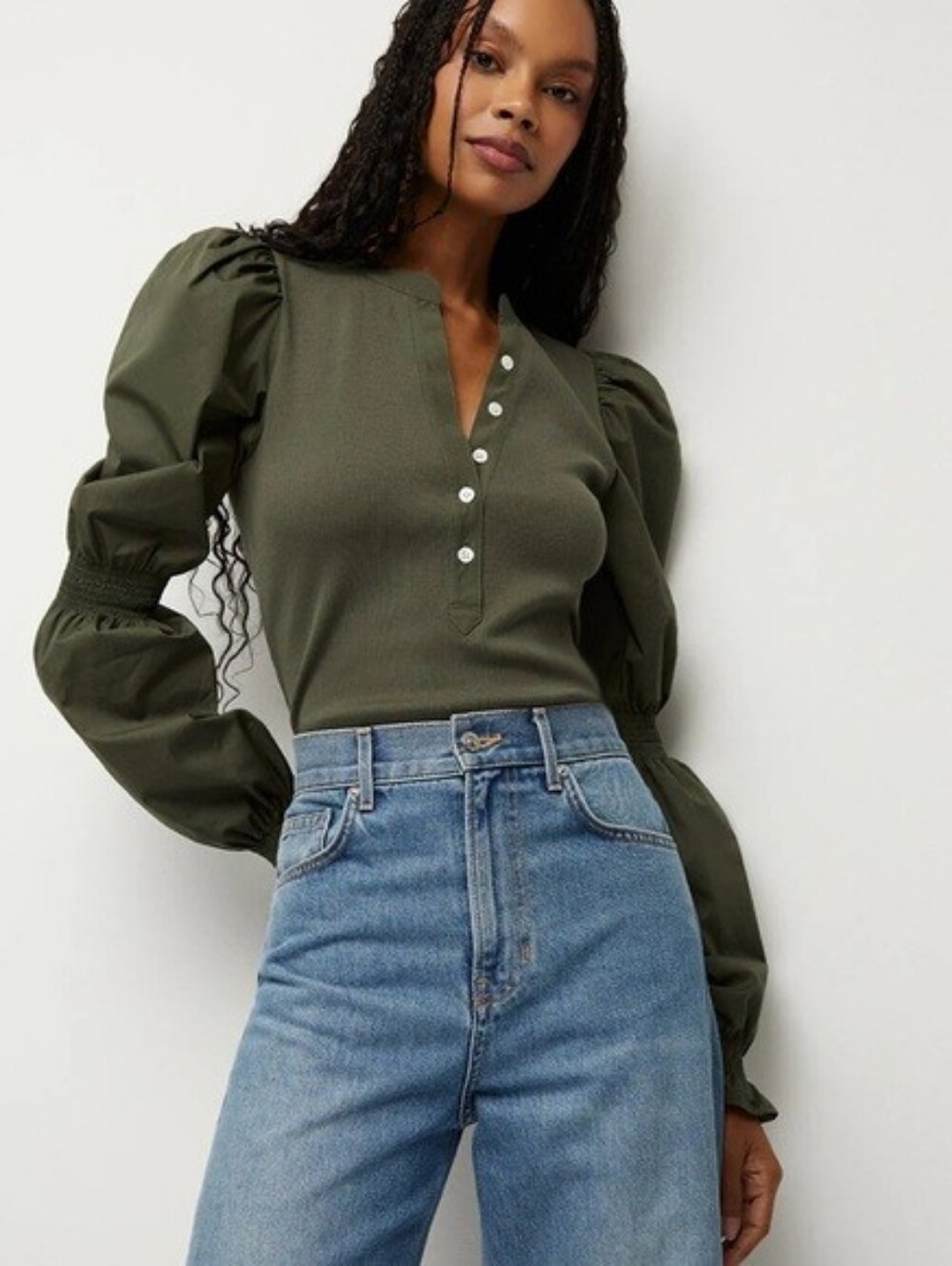 Veronica Beard Effy Woven Puff Sleeve Top
